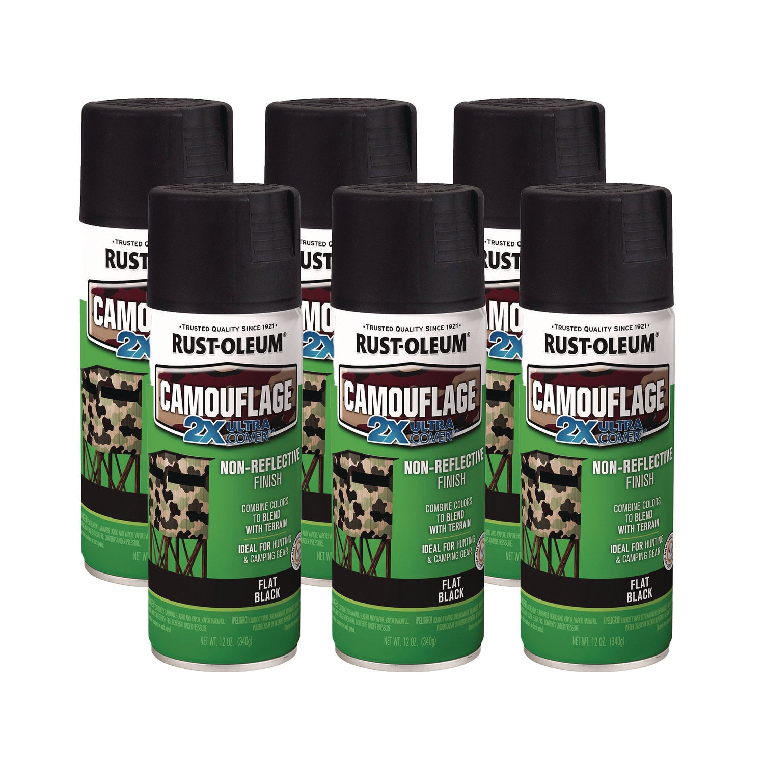 Rust-Oleum Camouflage Spray Paint, Flat Black, 12 oz Aerosol Can, 6/Carton (279179CT)