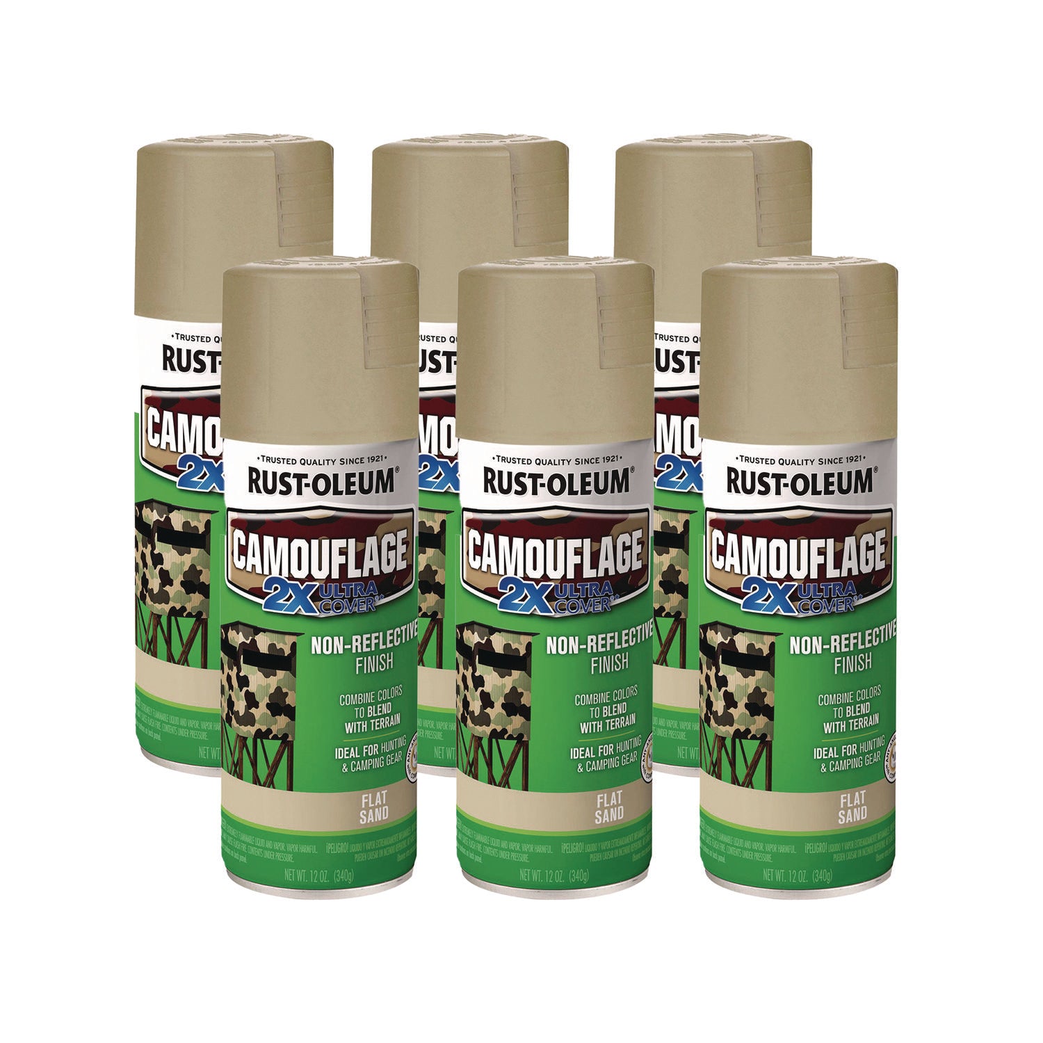 Rust-Oleum Camouflage Spray Paint, Flat Sand, 12 oz Aerosol Can, 6/Carton (339004CT)