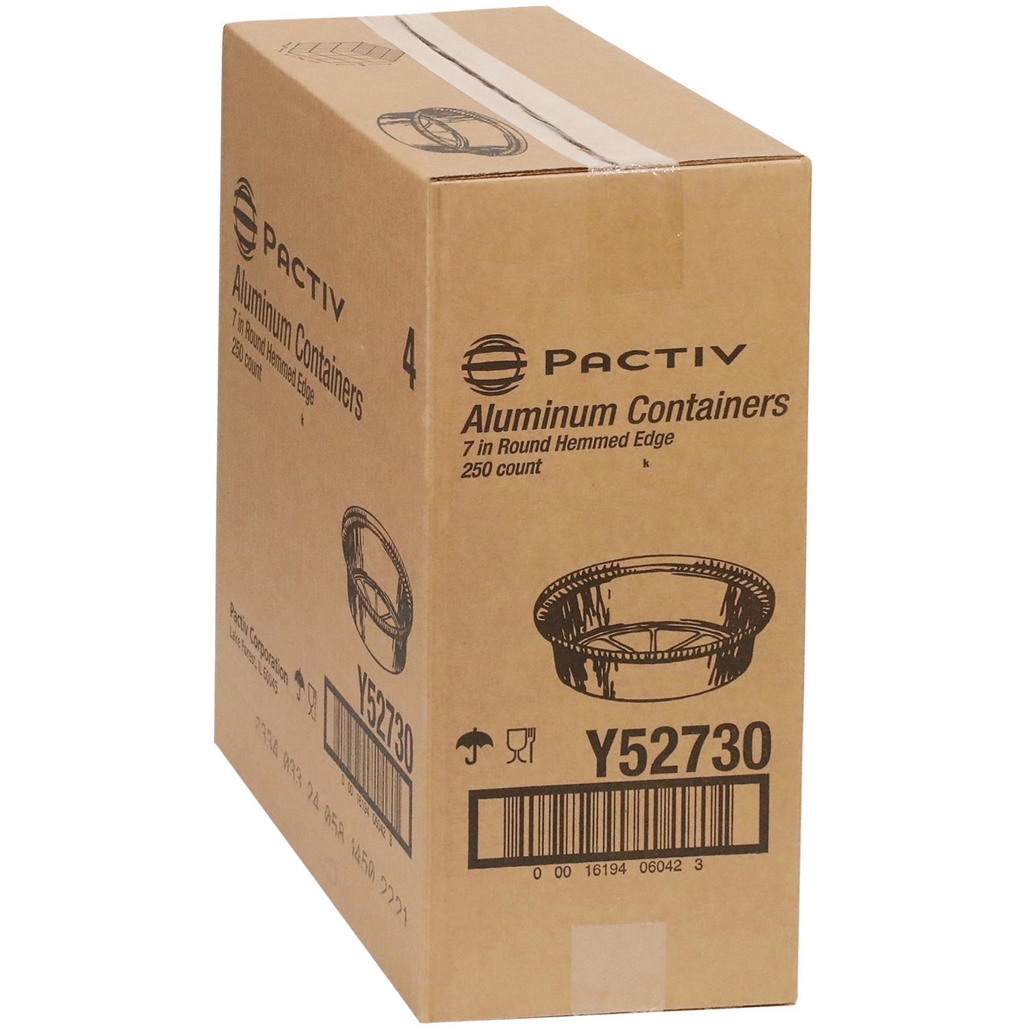 Pactiv Aluminum Take-Out Container, 24 oz, 7" Diameter x 1.53"h, Silver, 250/Carton (Y52730)