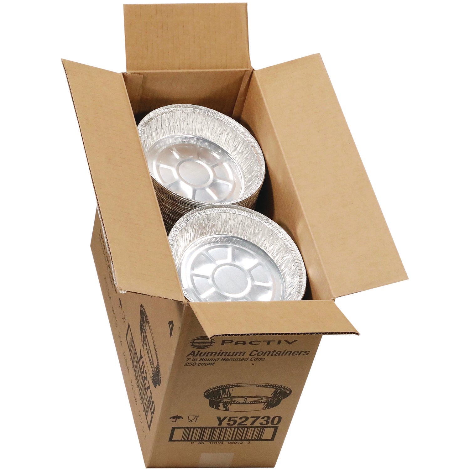 Pactiv Aluminum Take-Out Container, 24 oz, 7" Diameter x 1.53"h, Silver, 250/Carton (Y52730)