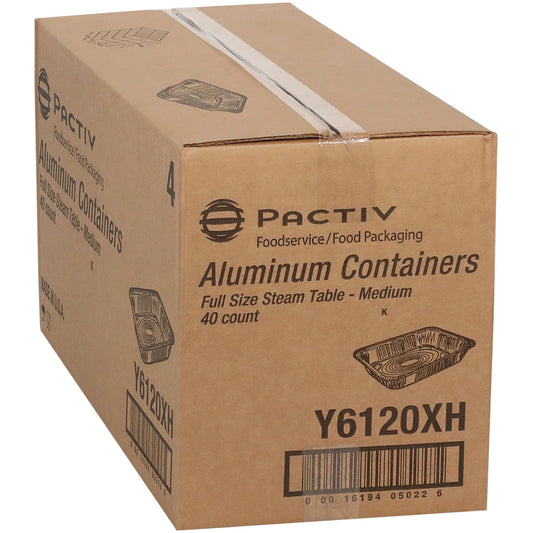 Pactiv Aluminum Steam Table Pan, Full-Size Medium, 2.2" Deep, 19.6 x 11.6, 40/Carton (Y6120XH)