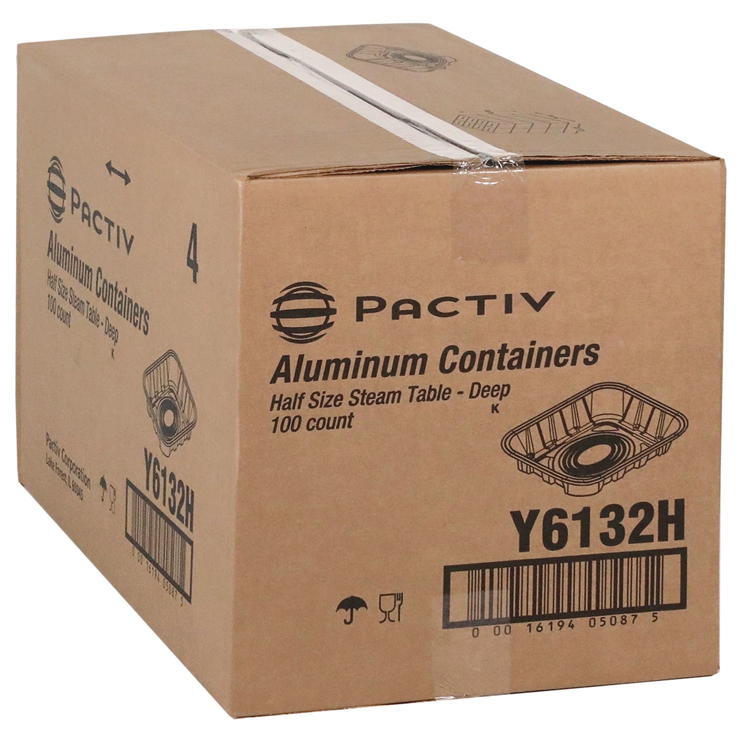 Pactiv Aluminum Steam Table Pan, Half-Size Deep, 2.6" Deep, 11.8 x 9.4, 100/Carton (Y6132H)