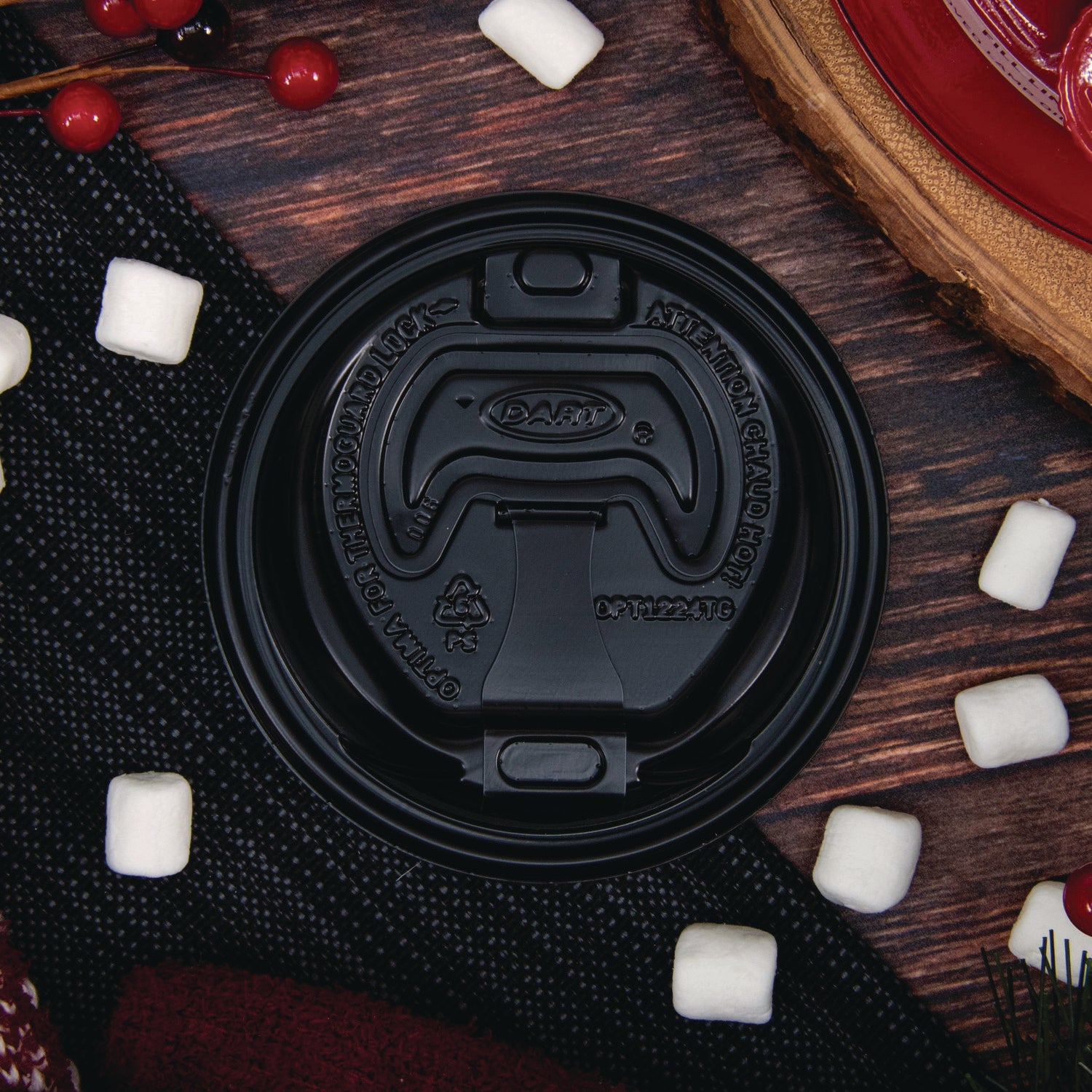 Dart Optima Reclosable Lids for Hot Paper Cups, 12 oz to 24 oz Hot Paper Cups, Black, 1,200/Carton (OPT1224TGB)