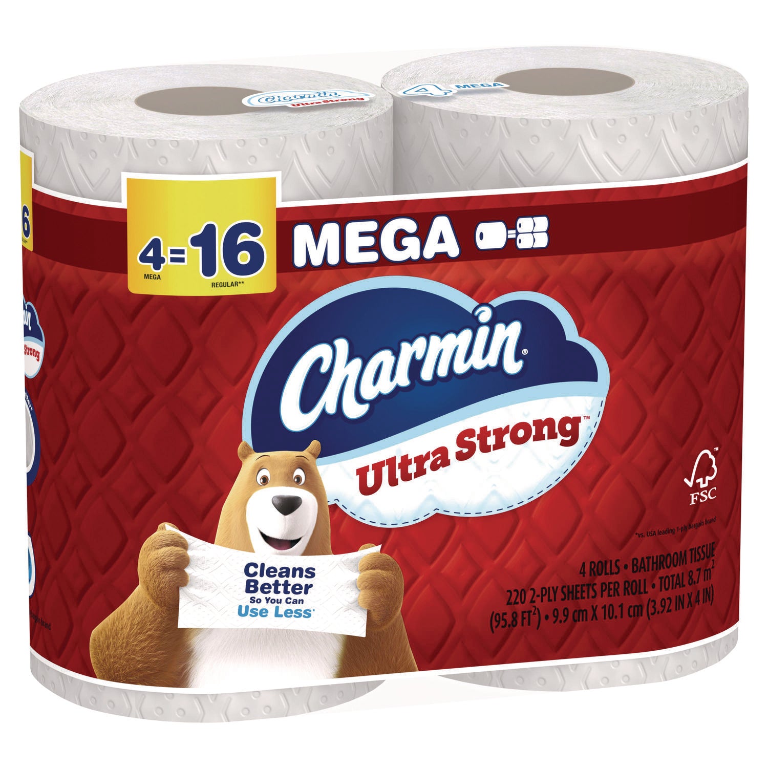 Charmin Ultra Strong Bathroom Tissue, Septic Safe, 2-Ply, White, 220 Sheet/Roll, 4/Pack, 8 Packs/Carton (13220)