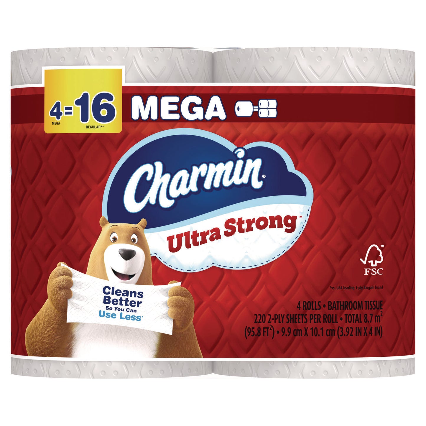 Charmin Ultra Strong Bathroom Tissue, Septic Safe, 2-Ply, White, 220 Sheet/Roll, 4/Pack, 8 Packs/Carton (13220)