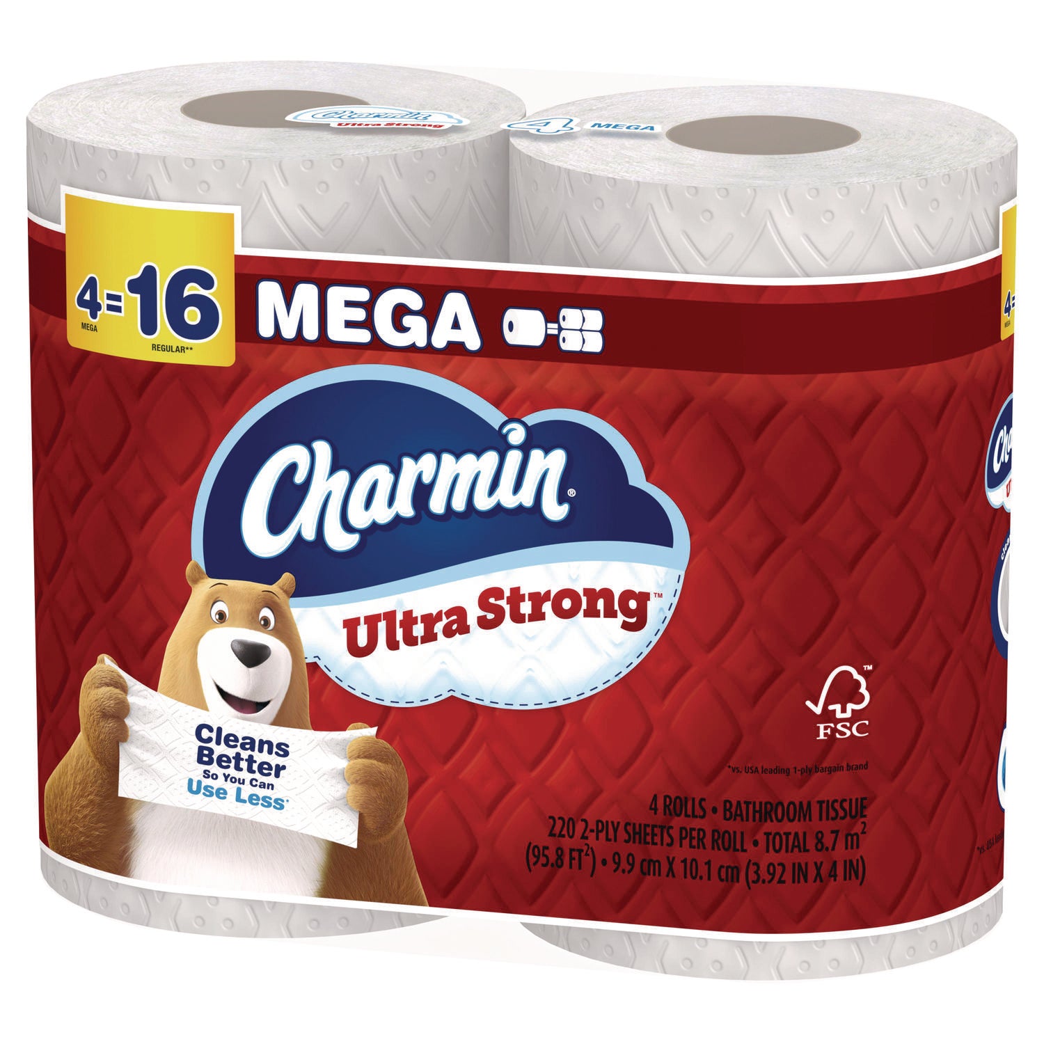 Charmin Ultra Strong Bathroom Tissue, Septic Safe, 2-Ply, White, 220 Sheet/Roll, 4/Pack, 8 Packs/Carton (13220)