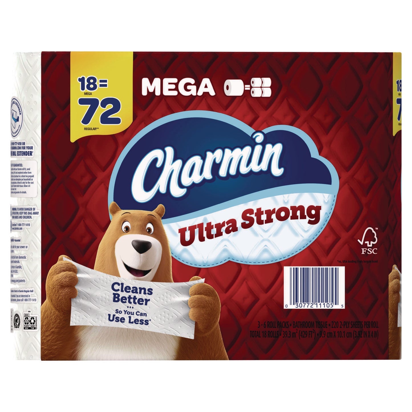 Charmin Ultra Strong Bathroom Tissue, Septic Safe, 2-Ply, White, 220 Sheet/Roll, 18/Pack (11105)