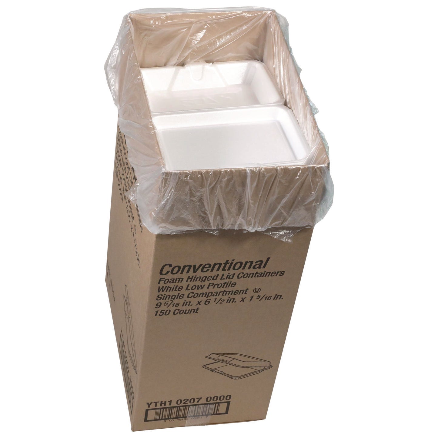 Pactiv Conventional Foam Hinged Lid Container, Very Shallow, 9 x 6.5 x 1.3, White, 150/Carton (YTH102070000)