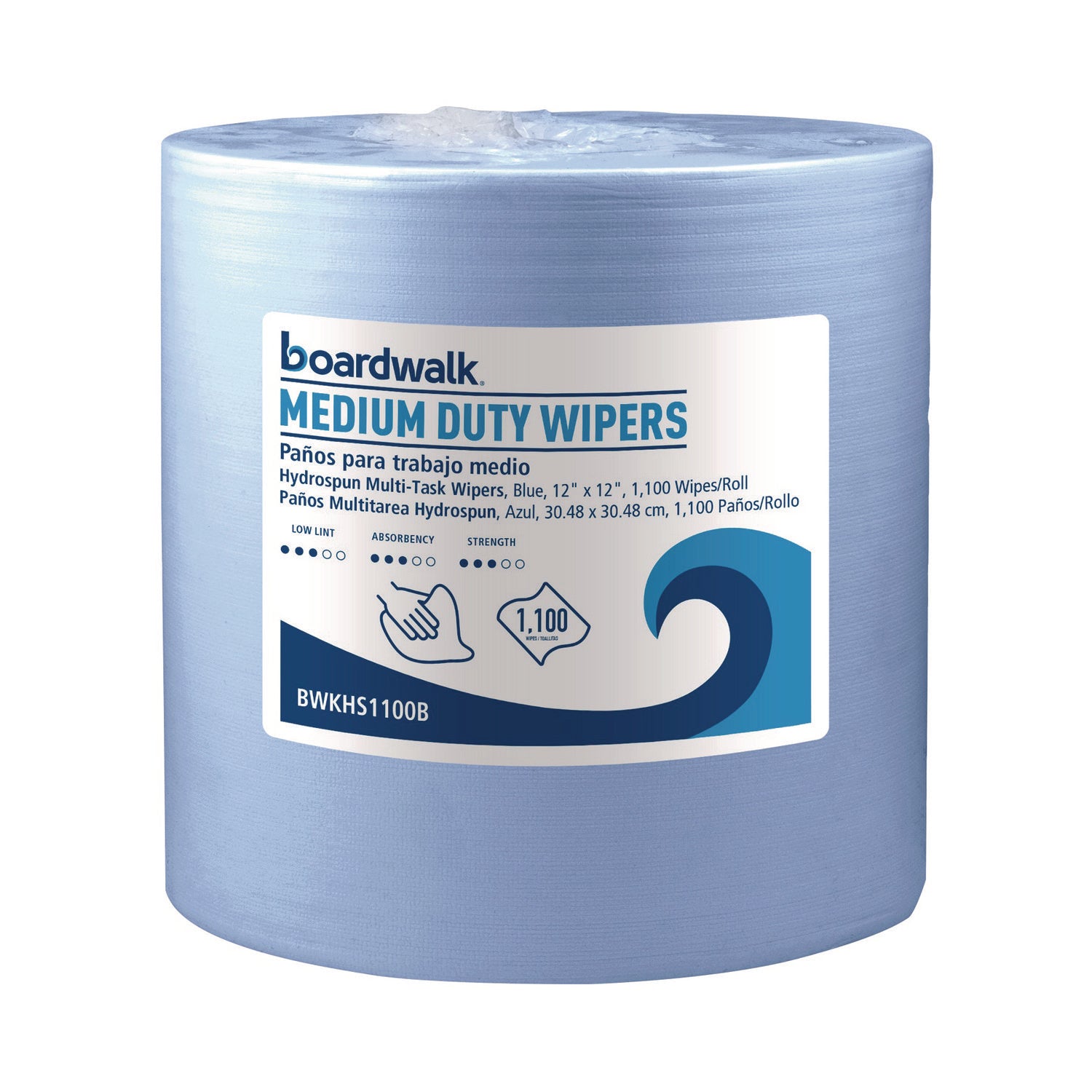 Boardwalk Hydrospun Wipers, Medium Duty, 12 x 12, Blue, 1,100/Roll (HS1100B)