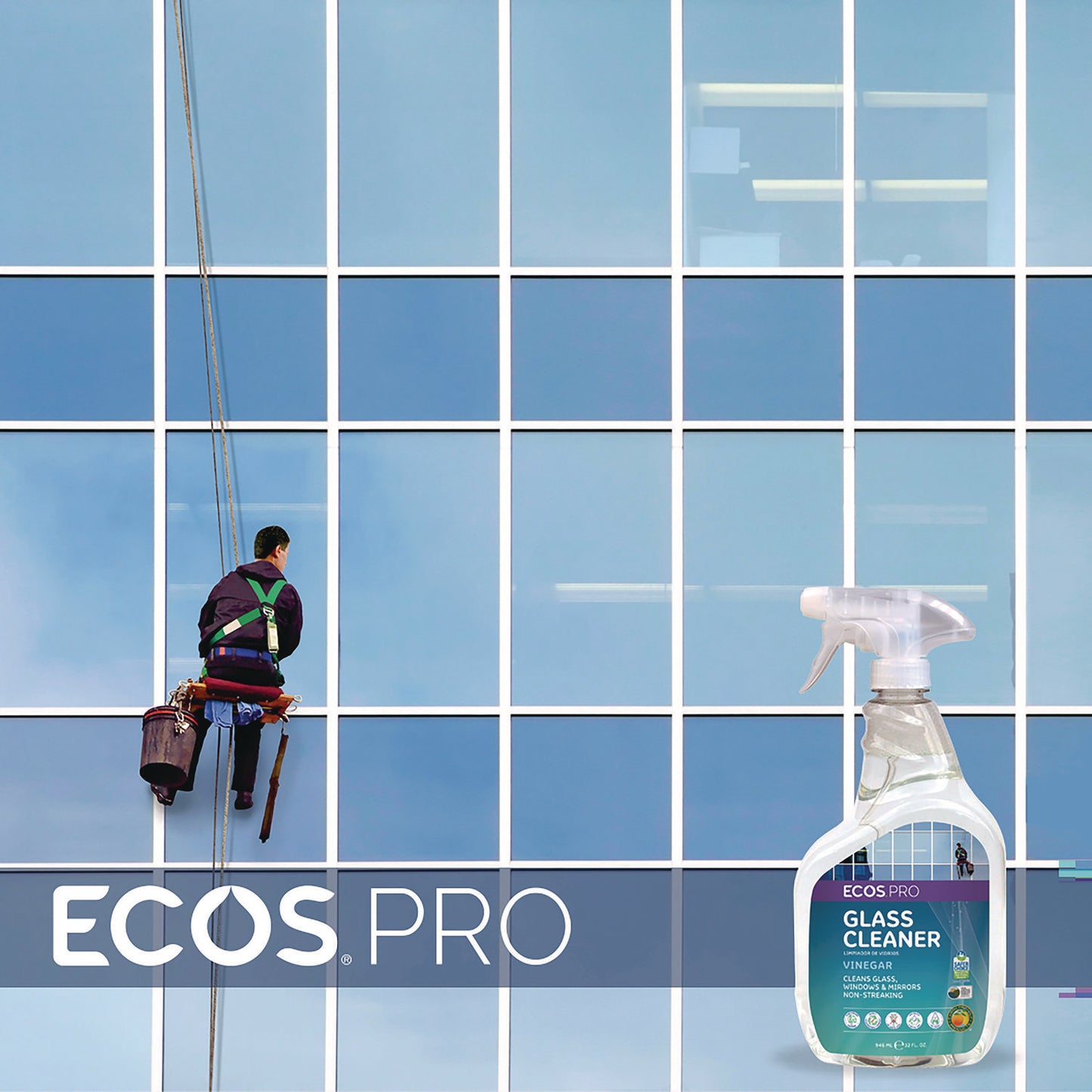 ECOS PRO Glass Cleaner, Vinegar Scent, 32 oz Spray Bottle, 6/Carton (PL93006CT)