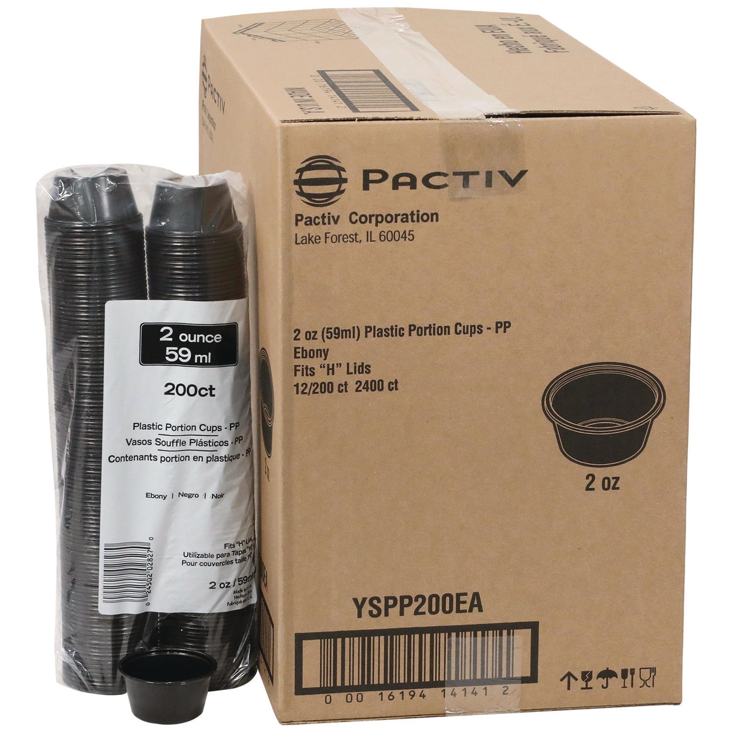 Pactiv Plastic Portion Cup, 2 oz., Black, 2,400/Carton (YSPP200EA)