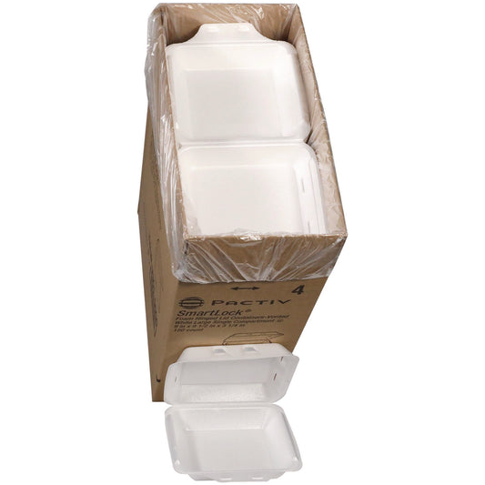 Pactiv SmartLock Vented Foam Hinged Lid Container, 9 x 9.5 x 3.3, White, 150/Carton (YHLWV9010000)