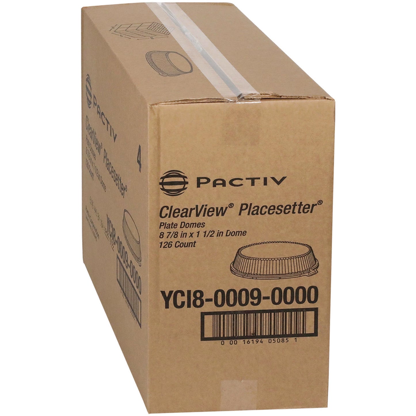 Pactiv ClearView Dome-Style Lid with Tabs, 8.75" Diameter x 0.8" h, Clear, 126/Carton (YCI800090000)