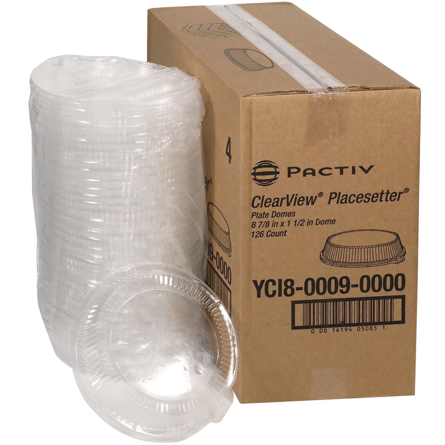 Pactiv ClearView Dome-Style Lid with Tabs, 8.75" Diameter x 0.8" h, Clear, 126/Carton (YCI800090000)