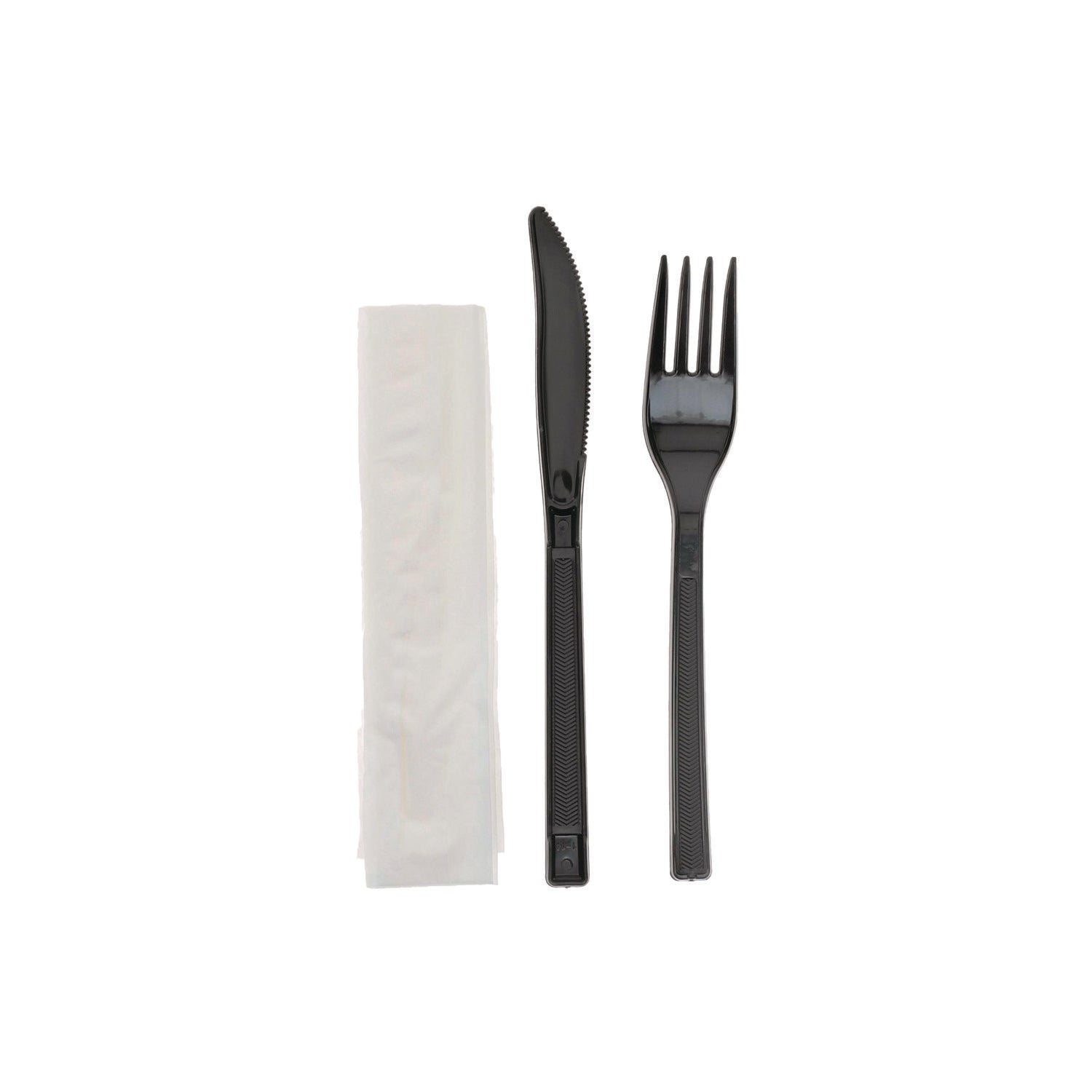 Pactiv Gardenware Cutlery, Individually Wrapped, Fork, Knife, Napkin, Black, 500/Carton (GKFKNECH)