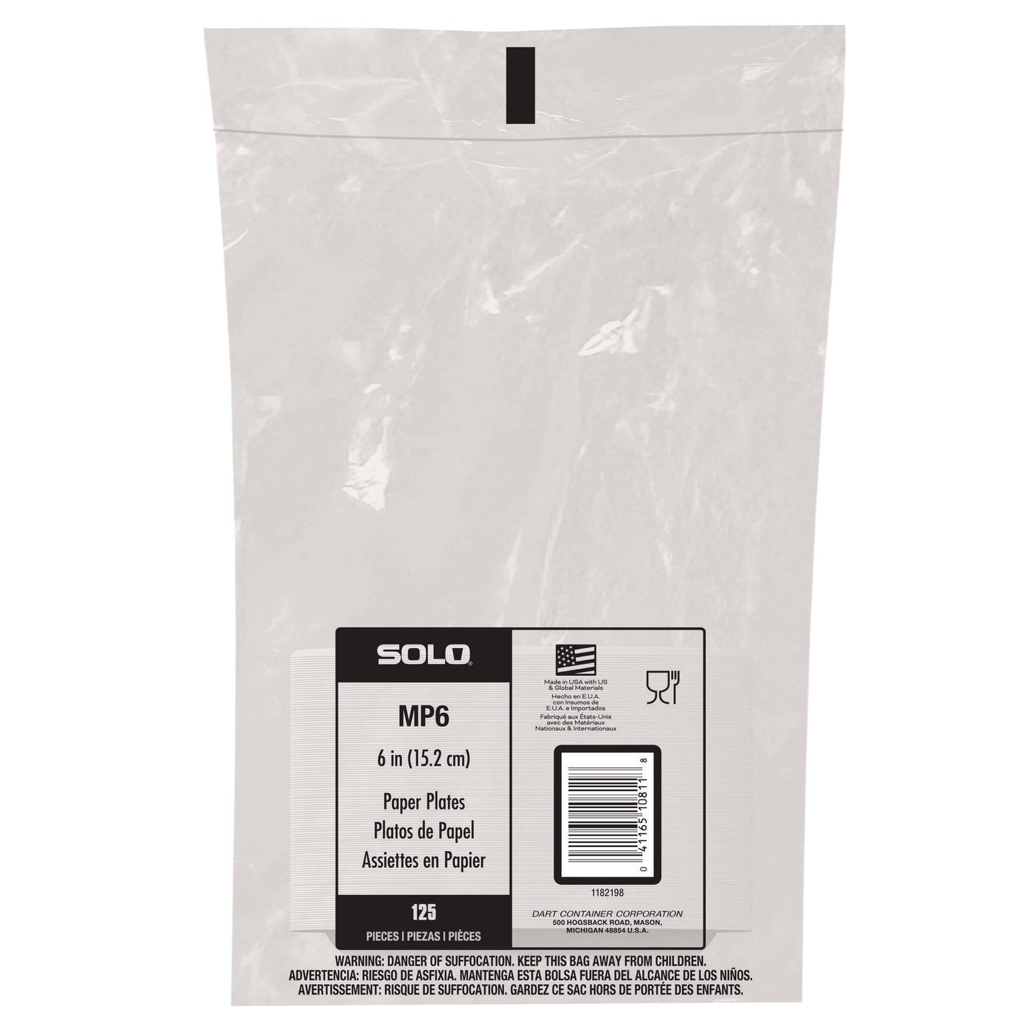 SOLO Compostable Paper Dinnerware, ProPlanet, Plate, 6" dia, White, 125/Pack (MP6PLANETPK)