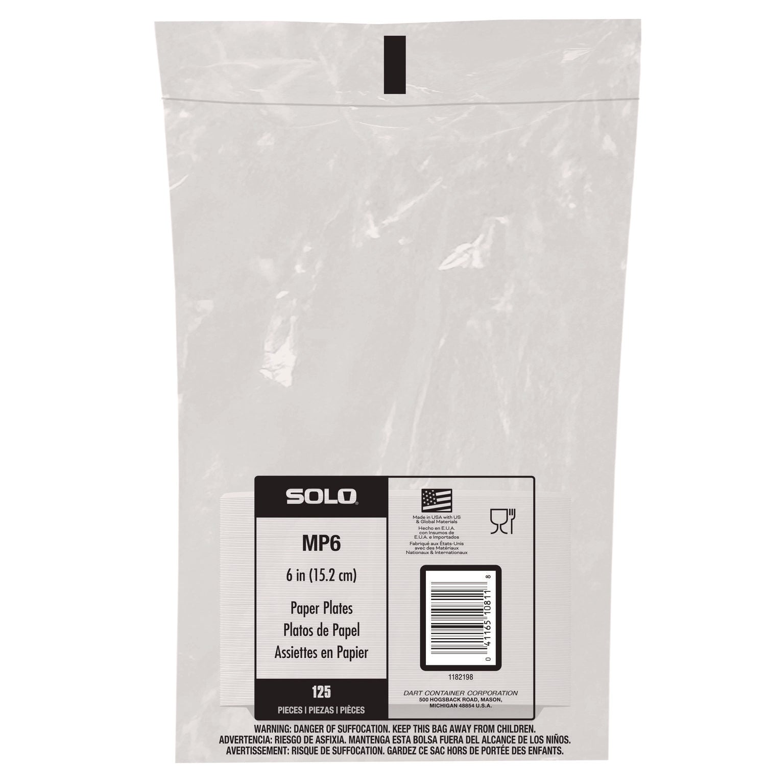 SOLO Compostable Paper Dinnerware, ProPlanet, Plate, 6" dia, White, 125/Pack (MP6PLANETPK)