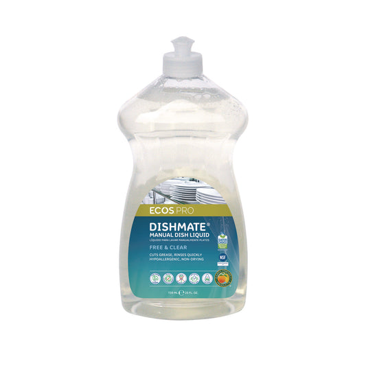 ECOS PRO Dishmate Manual Dish Liquid, Free and Clear, 25 oz Squeeze Bottle, 6/Carton (PL97216CT)