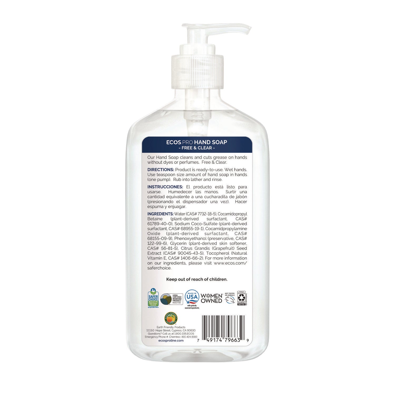 ECOS PRO Liquid Hand Soap, Free and Clear, 17 oz, 6/Carton (PL96636CT)