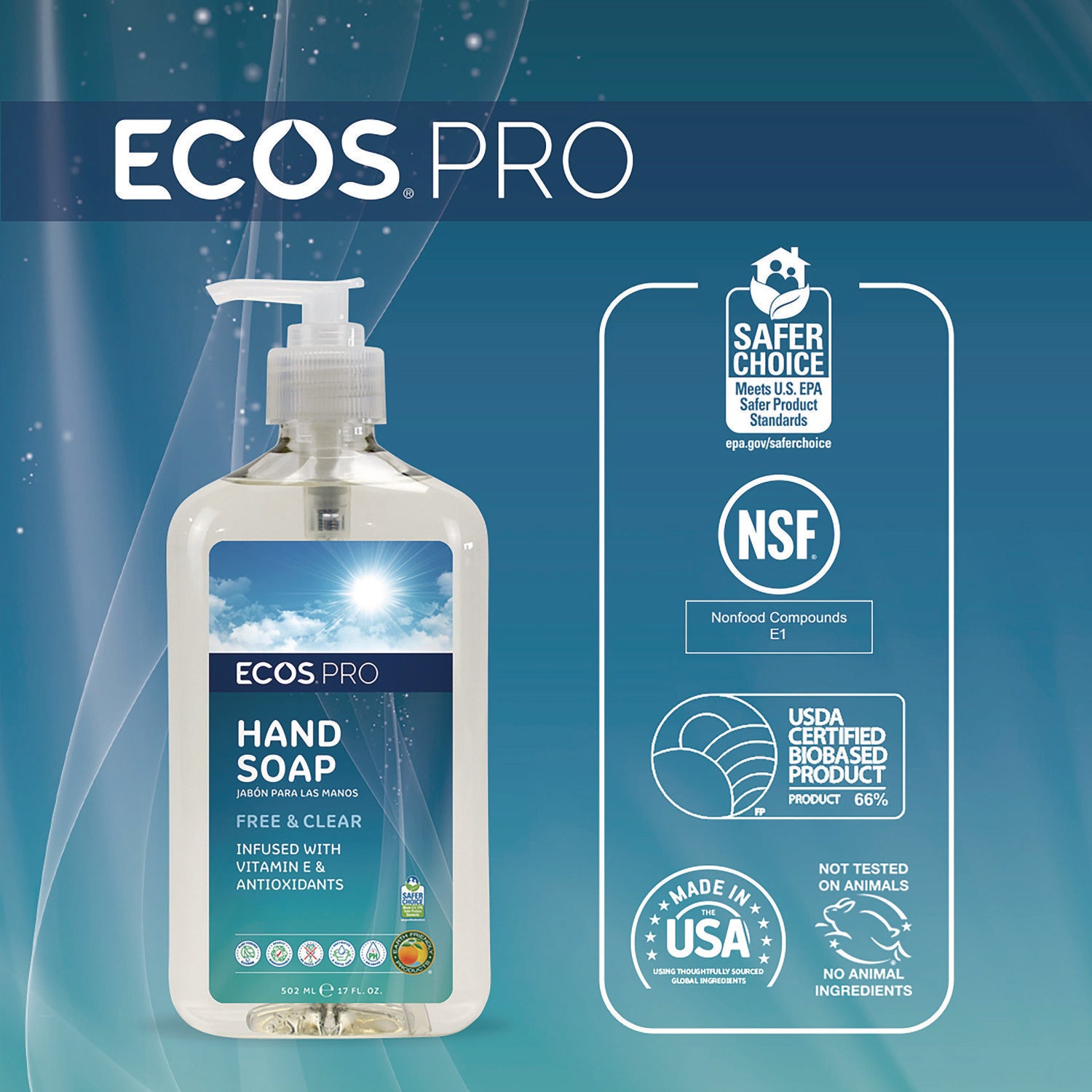 ECOS PRO Liquid Hand Soap, Free and Clear, 17 oz, 6/Carton (PL96636CT)