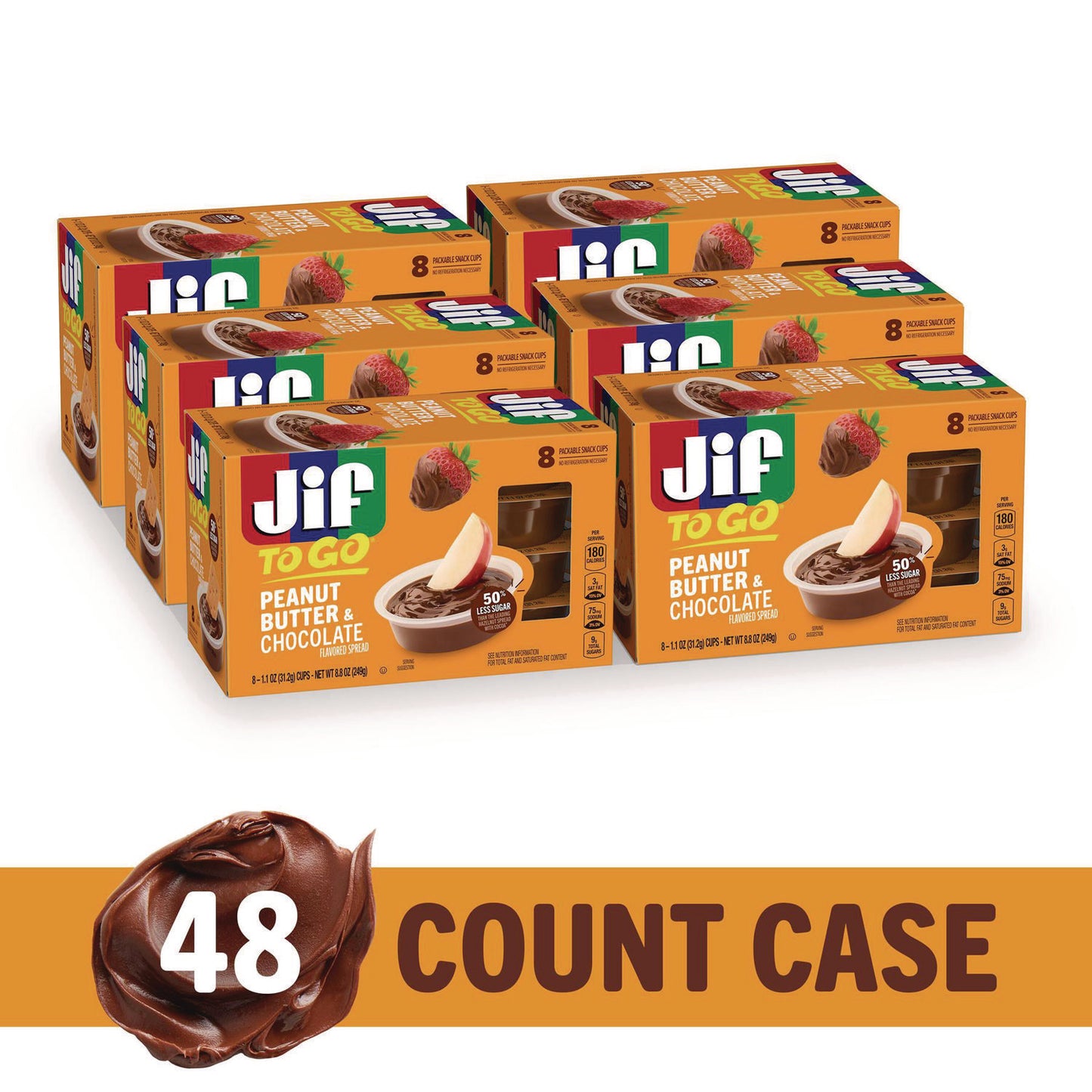 Jif Chocolate Peanut Butter, Chocolate, 1.1 oz Cups, 8 Cups/Pack, 6 Packs/Carton (35614)