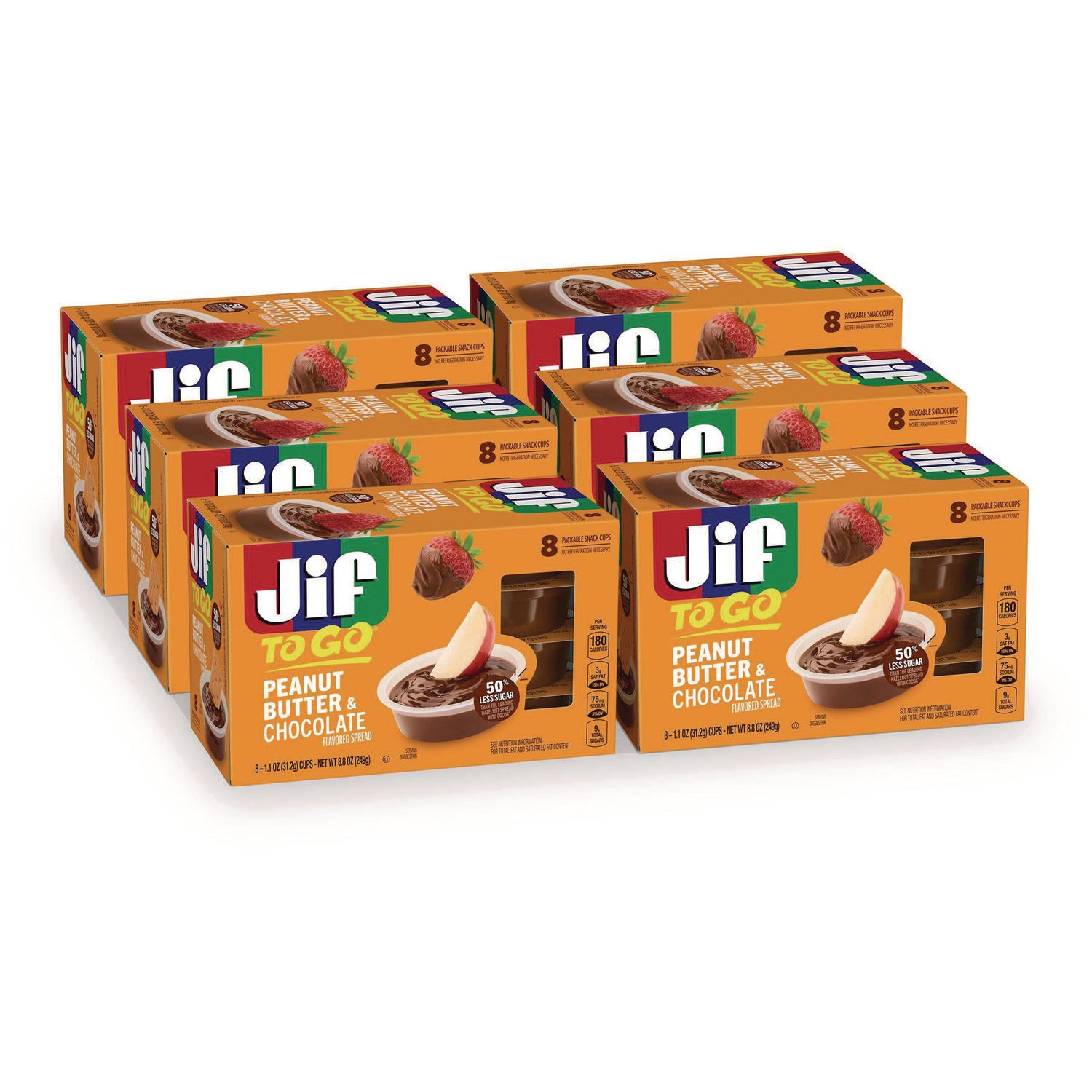 Jif Chocolate Peanut Butter, Chocolate, 1.1 oz Cups, 8 Cups/Pack, 6 Packs/Carton (35614)