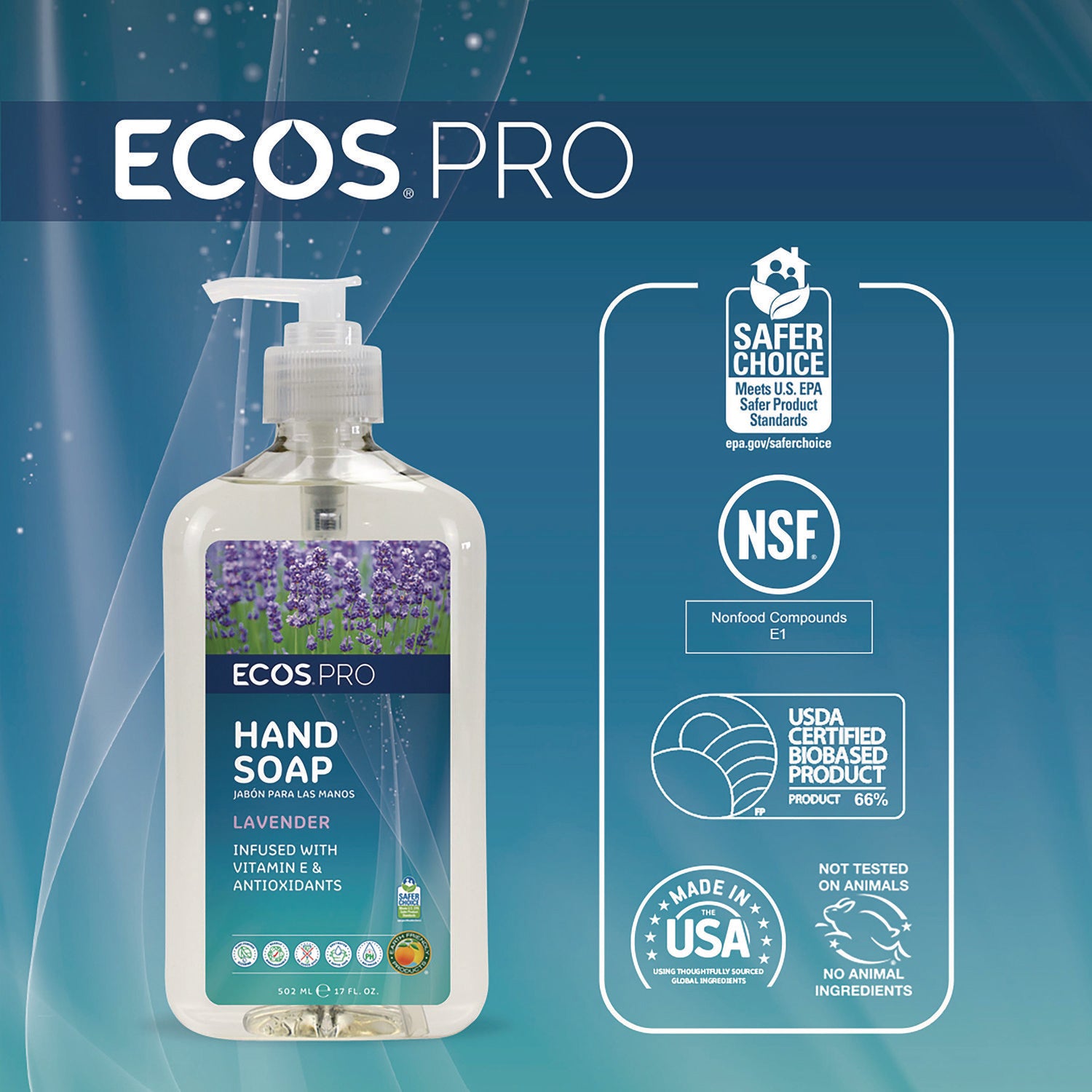 ECOS PRO Liquid Hand Soap, Lavender, 17 oz, 6/Carton (PL96656CT)
