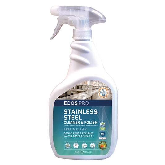 ECOS PRO Stainless Steel Cleaner and Polish, Free and Clear Scent, 32 oz Spray Bottle, 6/Carton (PL93306CT)