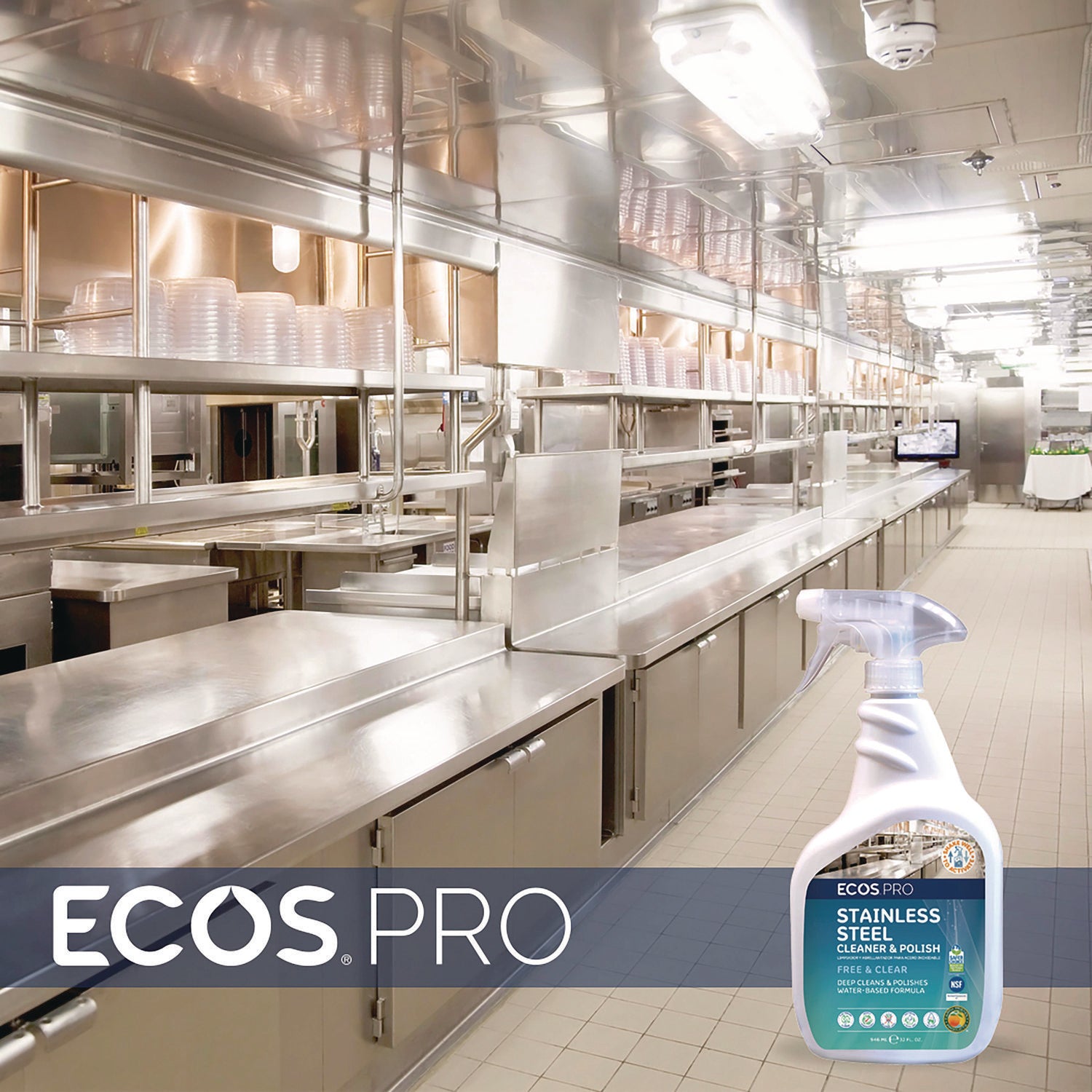 ECOS PRO Stainless Steel Cleaner and Polish, Free and Clear Scent, 32 oz Spray Bottle, 6/Carton (PL93306CT)
