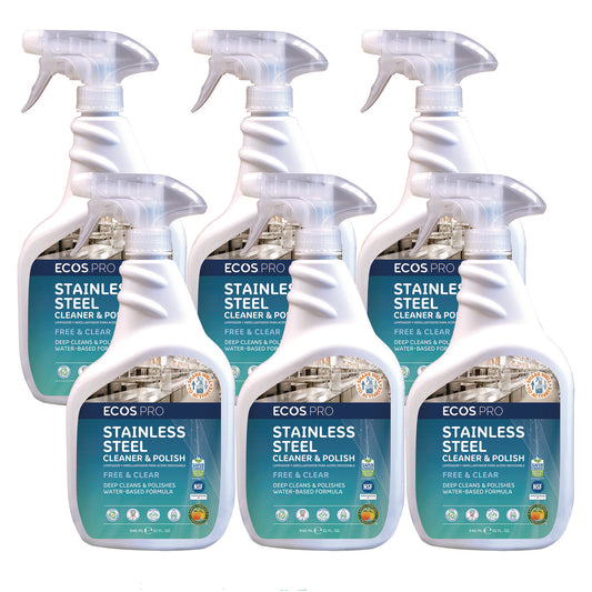 ECOS PRO Stainless Steel Cleaner and Polish, Free and Clear Scent, 32 oz Spray Bottle, 6/Carton (PL93306CT)