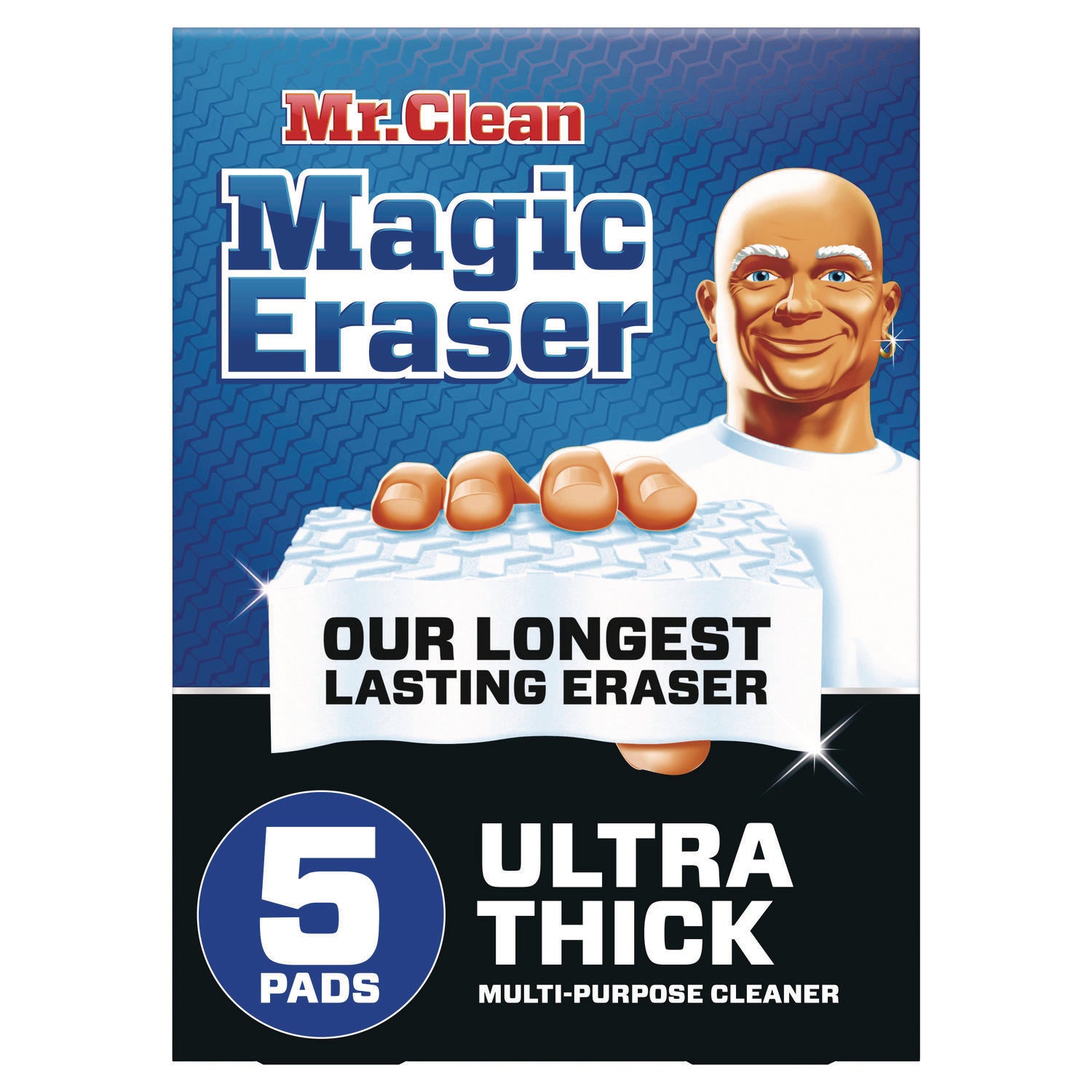 Mr. Clean Magic Eraser, Ultra-Thick, 4.6" x 2.3", 1.2" Thick, White, 5/Pack, 2 Packs/Carton (12413)