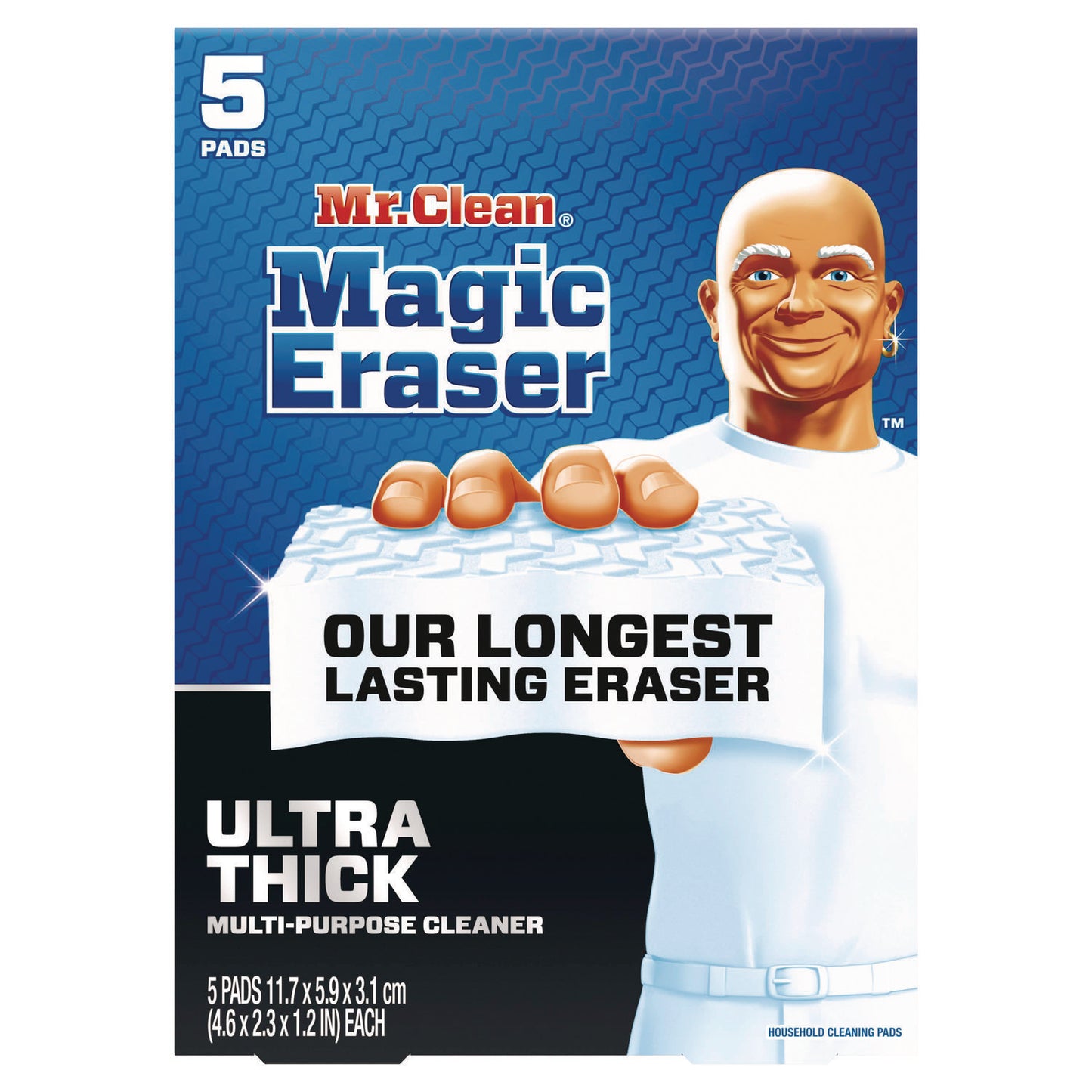 Mr. Clean Magic Eraser, Ultra-Thick, 4.6" x 2.3", 1.2" Thick, White, 5/Pack, 2 Packs/Carton (12413)