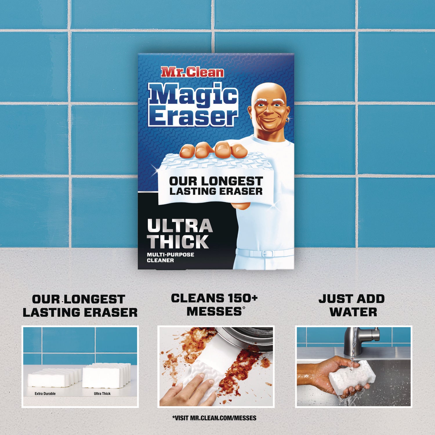 Mr. Clean Magic Eraser, Ultra-Thick, 4.6" x 2.3", 1.2" Thick, White, 5/Pack, 2 Packs/Carton (12413)
