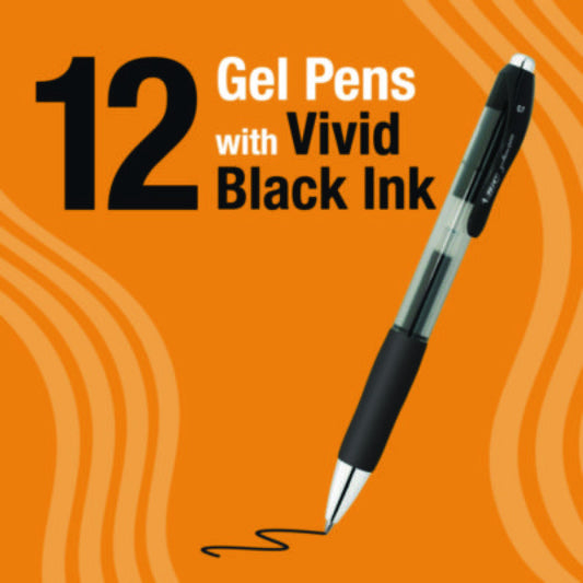 BIC Gelocity Pro Gel Pens, Retractable, Medium 0.7 mm, Black Ink, Black/Clear Barrel, 12/Pack (RPGL11BLK)