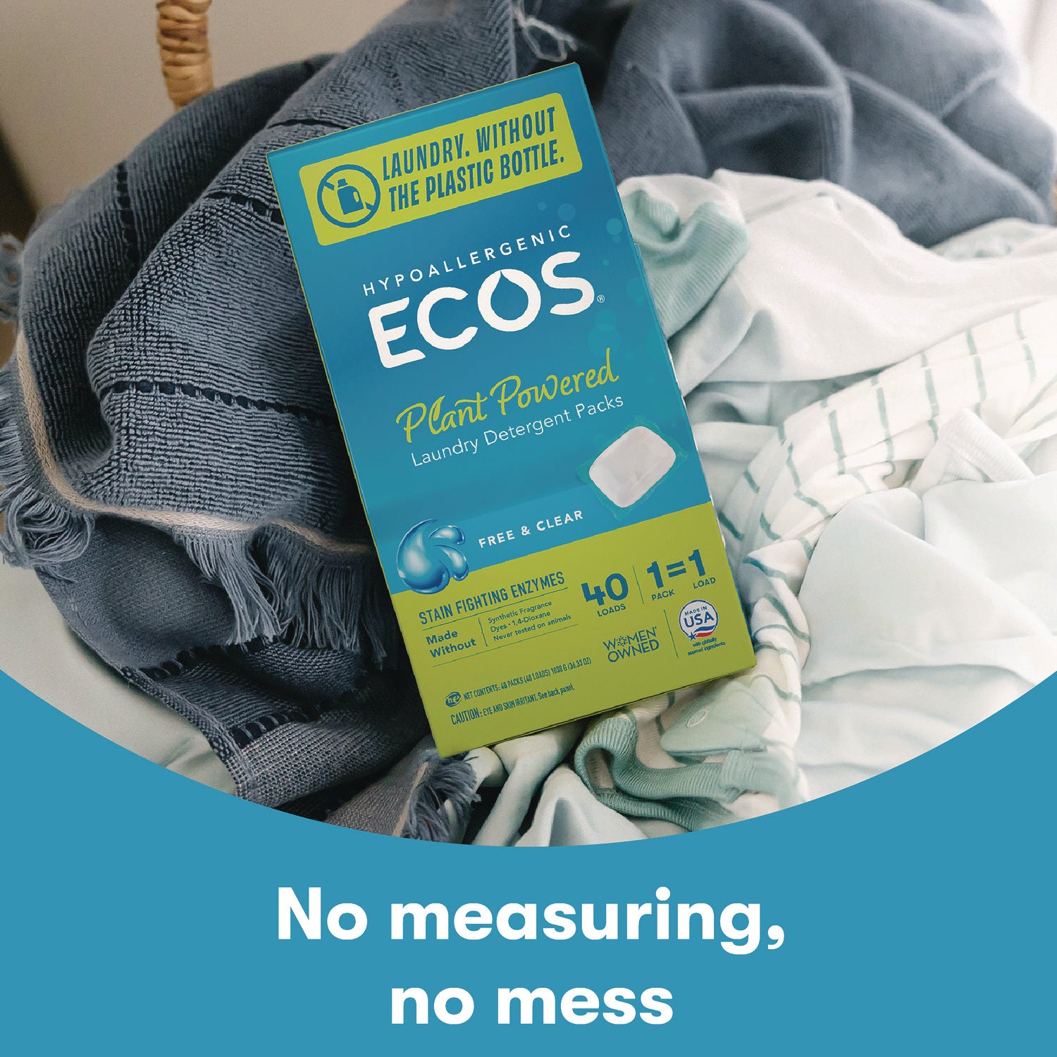 ECOS PRO Laundry Detergent Packs, Free and Clear, 40/Pack (963706EA)