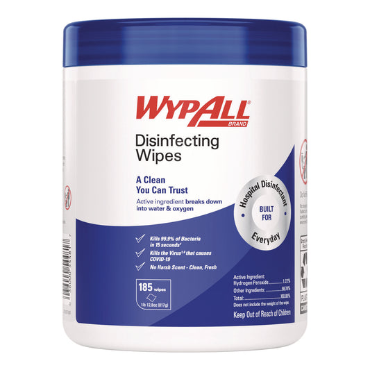 WypAll Hydrogen Peroxide Disinfecting Wipes, 1-Ply, 7 x 5.75, Fresh Scent, White, 185 Wipes/Canister (54481EA)