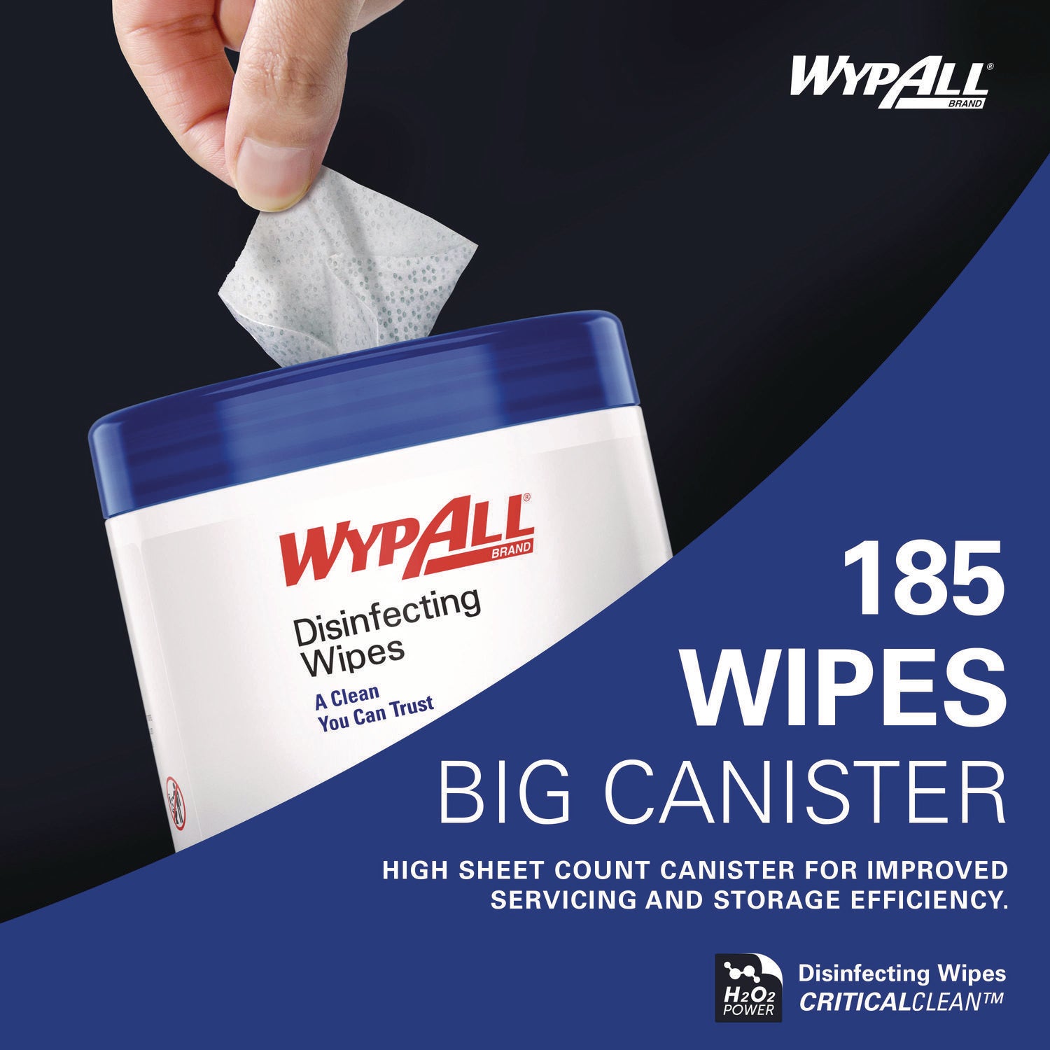 WypAll Hydrogen Peroxide Disinfecting Wipes, 1-Ply, 7 x 5.75, Fresh Scent, White, 185 Wipes/Canister (54481EA)