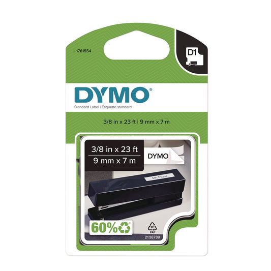 DYMO D1 Standard Labels, 0.38" x 23 ft, Black Print on White Tape (1761554)