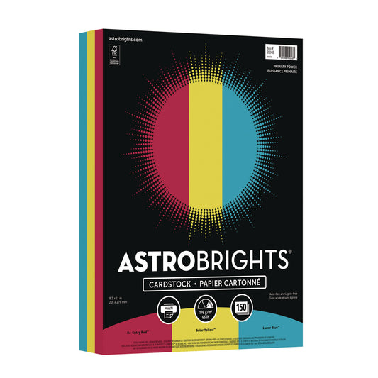 Astrobrights Color Cardstock -"Primary" Assortment, 65 lb Cover Weight, 8.5 x 11, Assorted Primary Colors, 150/Pack (91048)