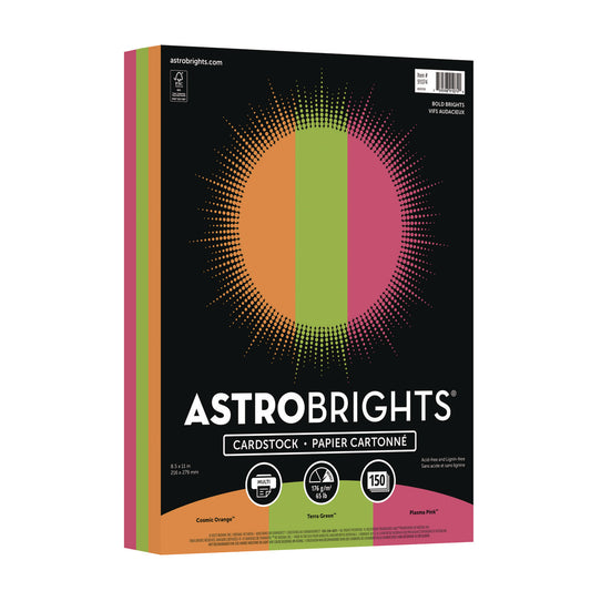 Astrobrights Color Cardstock -"Bright" Assortment, 65 lb Cover Weight, 8.5 x 11, Assorted, 150/Pack (91074)