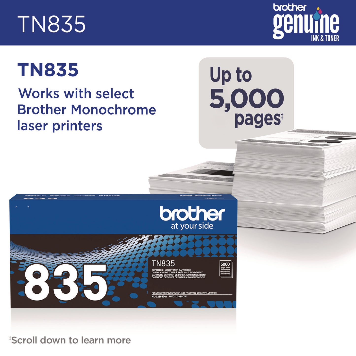 Brother TN835 Super High-Yield Toner, 5,000 Page-Yield, Black