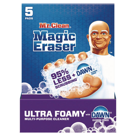Mr. Clean Magic Eraser, Ultra Foamy, 4.6" x 2.3", 0.7" Thick, White, 5/Pack, 4 Packs/Carton (12731)