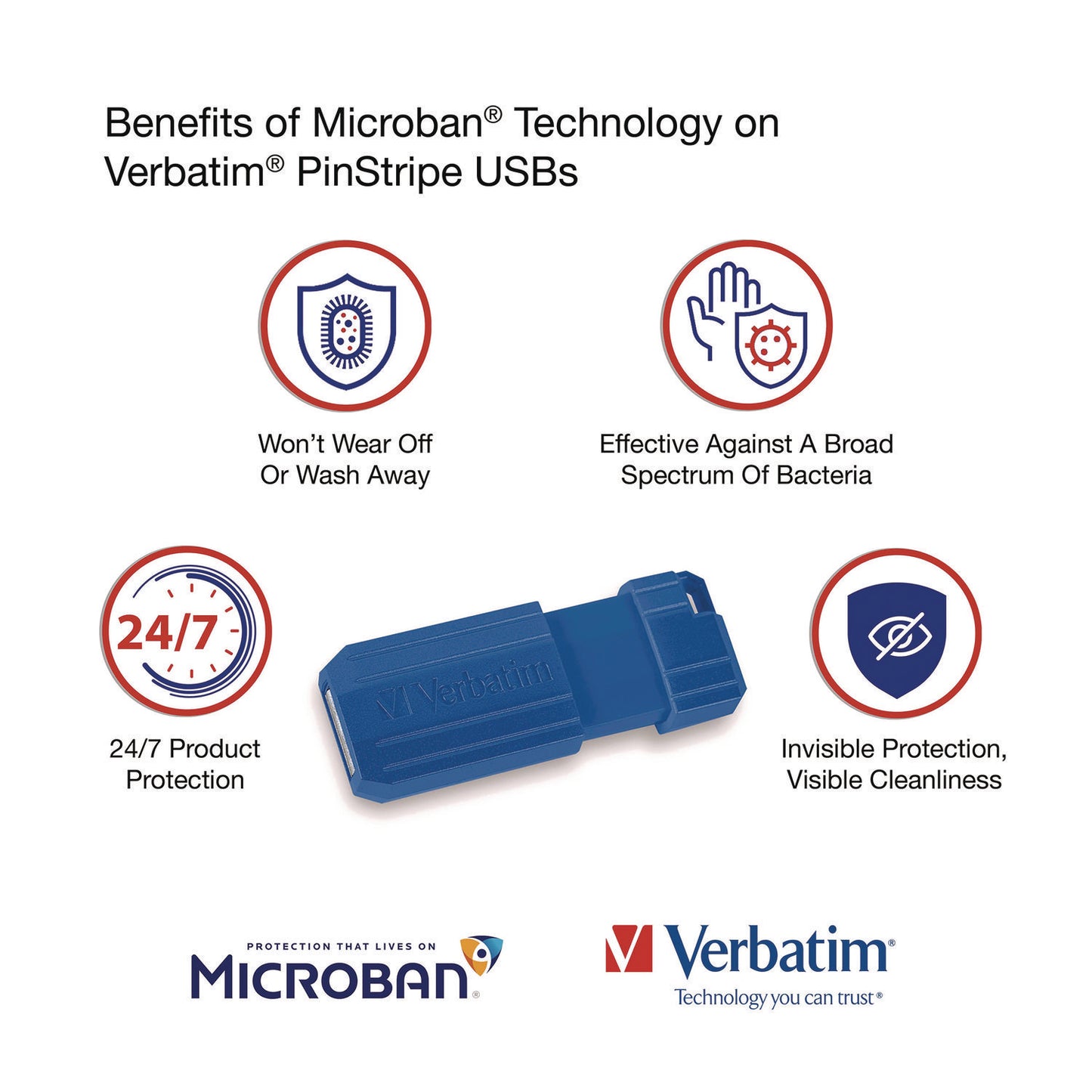 Verbatim PinStripe USB 2.0 Flash Drive, 16 GB, Assorted Colors, 5/Pack (99813)