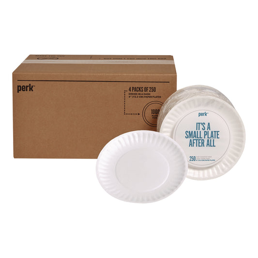 Perk Economy Paper Plates, 6" dia, White, 250/Pack, 4 Packs/Carton (519418)