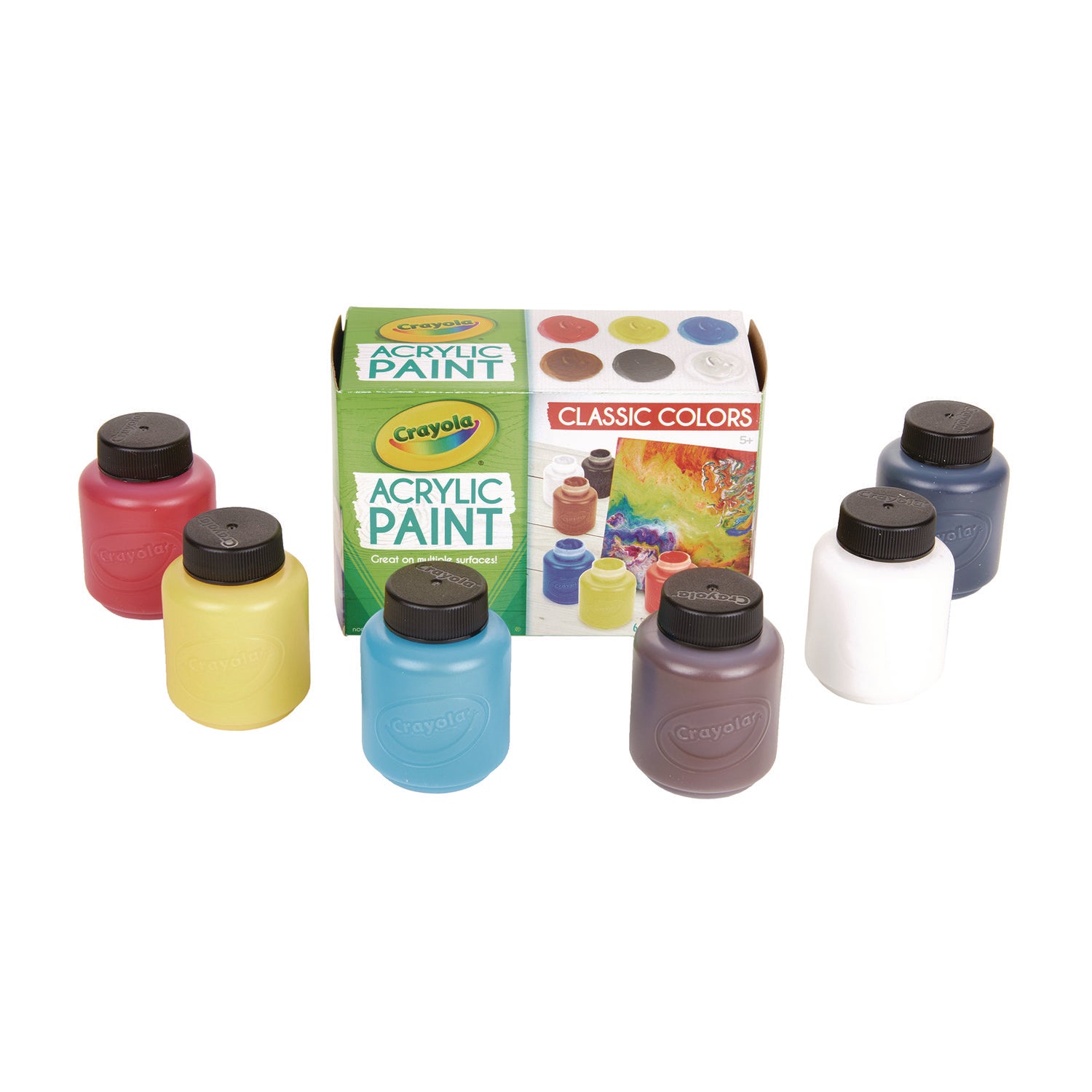 Crayola Acrylic Paint Set, Six Assorted Classic Colors, 2 oz Bottles, 6/Box (1388272)