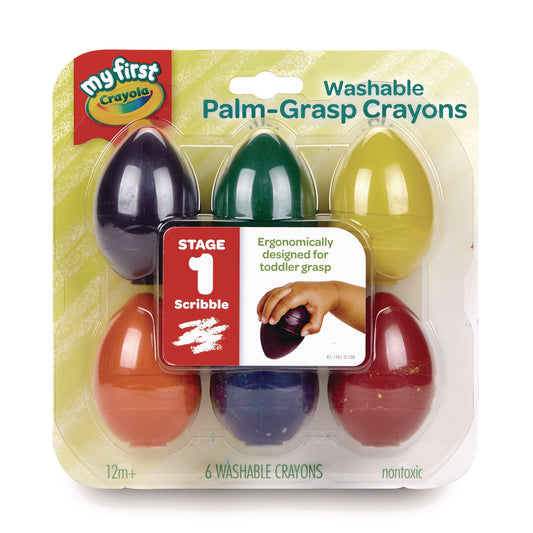 Crayola My First Washable Palm Grasp Crayons, Assorted Colors, 6/Pack (2753071)