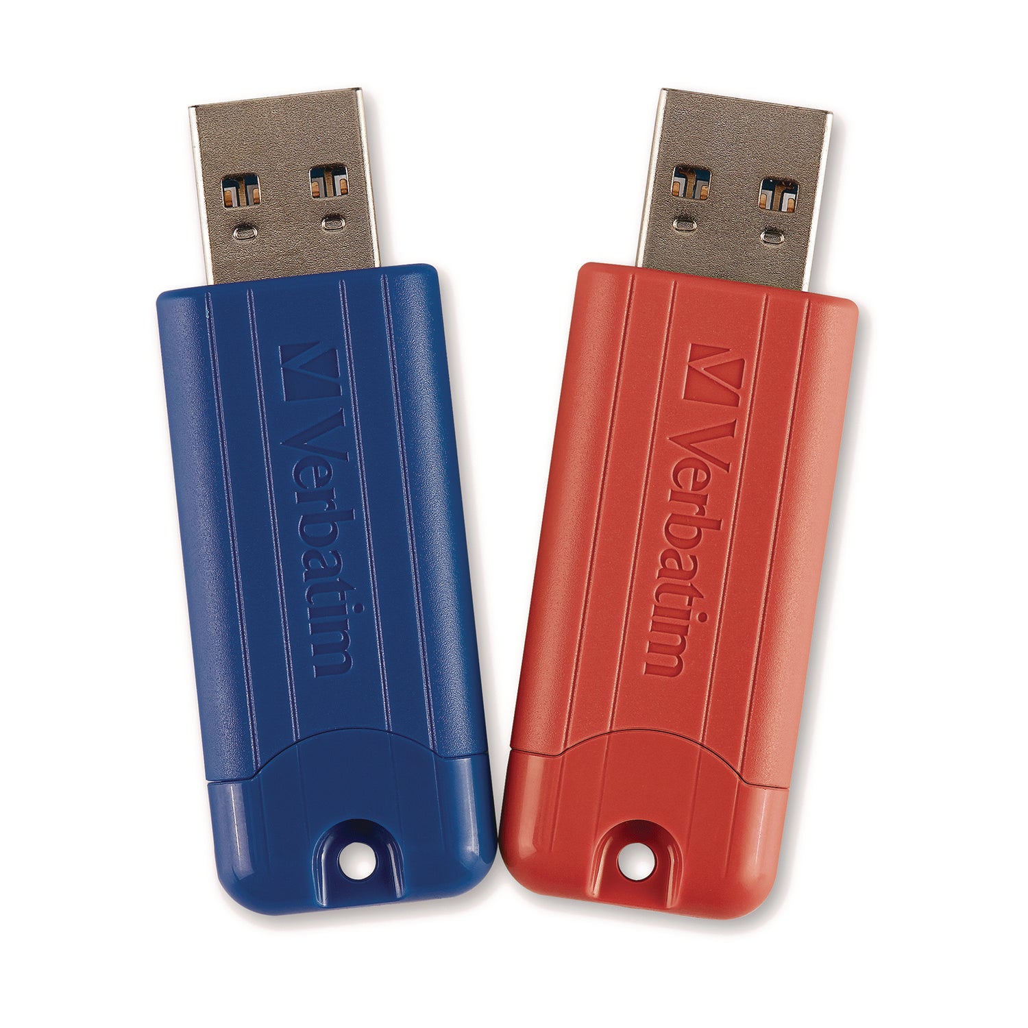 Verbatim PinStripe USB 3.2 Flash Drive, 32 GB, Blue/Red, 2/Pack (70056)