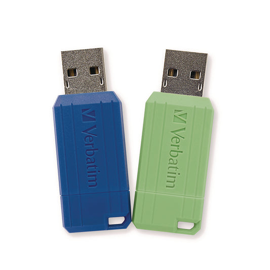 Verbatim PinStripe USB 2.0 Flash Drive, 16 GB, Blue/Green, 2/Pack (99149)