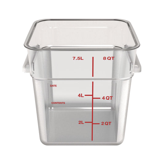 Carlisle Squares Polycarbonate Food Storage Container, 8 qt, 8.75 x 8.75 x 9, Clear, Plastic (1195307)