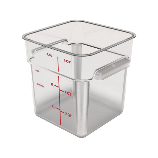 Carlisle Squares Polycarbonate Food Storage Container, 8 qt, 8.75 x 8.75 x 9, Clear, Plastic (1195307)